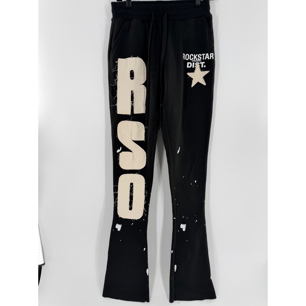 Rockstar Original RSO Mens Black Paint Splatter Flare Sweatpants Small Dist.